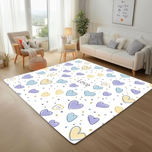 Lwznbio Herzen Muster Wohnzimmerteppich 200x280 cm Polka Dot Teppich Kurzflor, Weich rutschfest Waschbare Teppiche Farbe Tupfen Eingangsteppich Fußmatte Schlafzimmer Kinderzimmer von Lwznbio