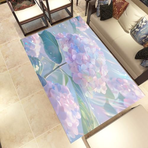 Lwznbio Hortensie Wohnzimmerteppich 200x280 cm Blumenmuster Teppich Kurzflor, Weich rutschfest Waschbare Teppiche Blumen Pflanze Eingangsteppich Fußmatte Schlafzimmer Kinderzimmer von Lwznbio