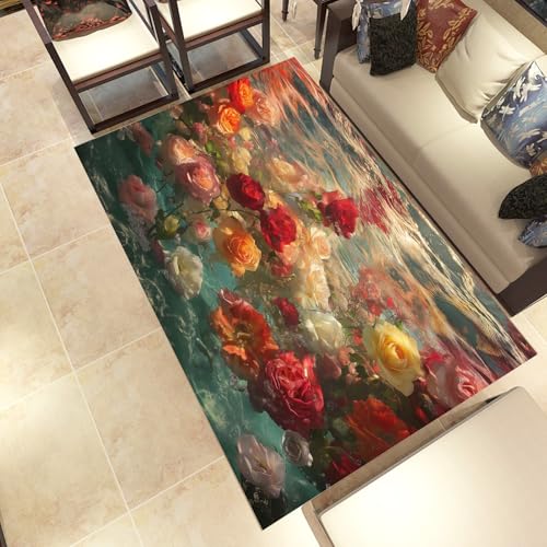 Lwznbio Im Wasser Rose Wohnzimmerteppich 200x280 cm Blumen Pflanze Teppich Kurzflor, Weich rutschfest Waschbare Teppiche Blumenmuster Eingangsteppich Fußmatte Schlafzimmer Kinderzimmer Lwznbio Im Wasser Rose Wohnzimmerteppich 200x280 cm Blumen Pflanze Teppich Kurzflor, Weich rutschfest Waschbare Teppiche Blumenmuster Eingangsteppich Fußmatte Schlafzimmer Kinderzimmer von Lwznbio