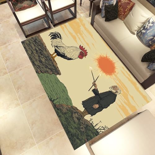 Lwznbio Karikatur Figur Wohnzimmerteppich 200x280 cm Hühn Hahn Teppich Kurzflor, Weich rutschfest Waschbare Teppiche Ländlich Pastoralstil Eingangsteppich Fußmatte Schlafzimmer Kinderzimmer von Lwznbio