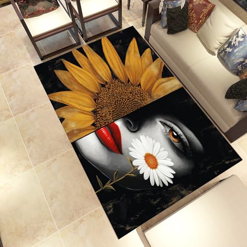 Lwznbio Lebensecht Figur Wohnzimmerteppich 200x280 cm 3D Sonnenblume Teppich Kurzflor, Weich rutschfest Waschbare Teppiche Abstrakt Kunst Eingangsteppich Fußmatte Schlafzimmer Kinderzimmer von Lwznbio