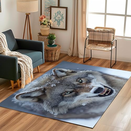 Lwznbio Lebensecht Wolf Teppich Wohnzimmer 200x290 cm Wilde Tiere Carpet Kurzflor Tierliebhaber Weich rutschfest Waschbare Teppiche, Für Bettvorleger Schlafzimmer Kinderzimmer von Lwznbio