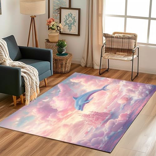 Lwznbio Lila Blumen Teppich Wohnzimmer 200x290 cm Blumenmuster Carpet Kurzflor Frühlingsblumen Weich rutschfest Waschbare Teppiche, Für Bettvorleger Schlafzimmer Kinderzimmer von Lwznbio