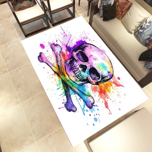 Lwznbio Lustig Totenkopf Wohnzimmerteppich 200x280 cm Hippie Graffiti Teppich Kurzflor, Weich rutschfest Waschbare Teppiche Schädel Muster Eingangsteppich Fußmatte Schlafzimmer Kinderzimmer von Lwznbio