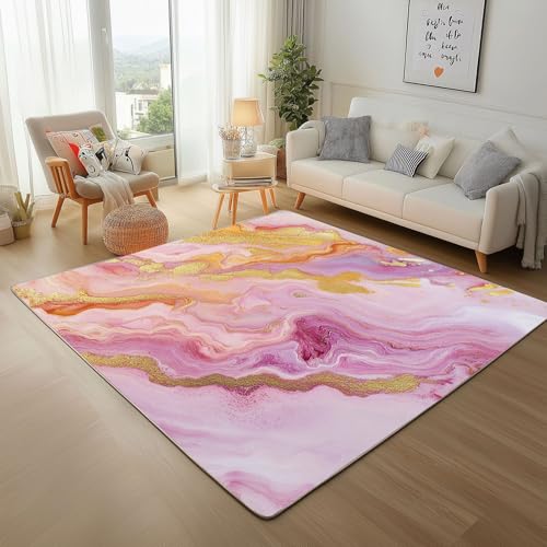 Lwznbio Marmor Muster Wohnzimmerteppich 200x280 cm Rosa Gold Gradient Teppich Kurzflor, Weich rutschfest Waschbare Teppiche Modern Ästhetik Eingangsteppich Fußmatte Schlafzimmer Kinderzimmer von Lwznbio