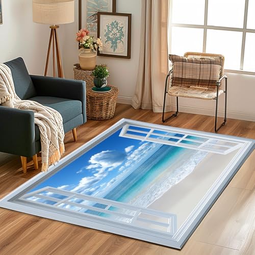 Lwznbio Meerblick Landschaft Wohnzimmerteppich 200x280 cm Strand Küsten Teppich Kurzflor, Weich rutschfest Waschbare Teppiche Ozean Thema Eingangsteppich Fußmatte Schlafzimmer Kinderzimmer Lwznbio Meerblick Landschaft Wohnzimmerteppich 200x280 cm Strand Küsten Teppich Kurzflor, Weich rutschfest Waschbare Teppiche Ozean Thema Eingangsteppich Fußmatte Schlafzimmer Kinderzimmer von Lwznbio
