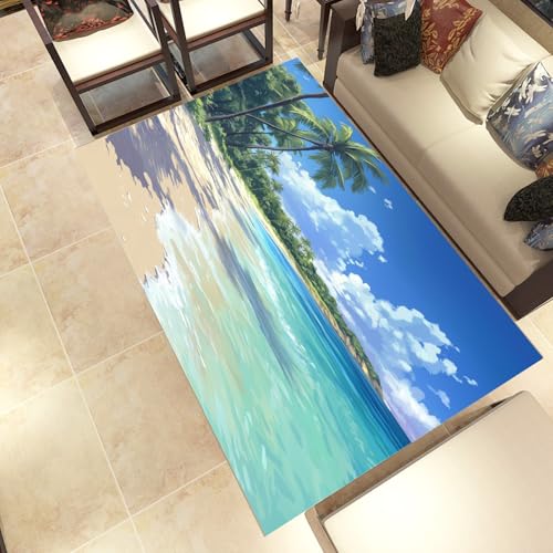 Lwznbio Meerblick Landschaft Wohnzimmerteppich 200x280 cm Tropische Palme Teppich Kurzflor, Weich rutschfest Waschbare Teppiche Strand Thema Eingangsteppich Fußmatte Schlafzimmer Kinderzimmer von Lwznbio
