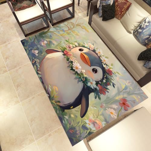 Lwznbio Niedlich Pinguin Teppich Läufer Für Flur 60x120 cm Tierliebhaber Waschbar mit Antirutsch Gummirücken, Kurzflor Schlafzimmer Teppich Wilde Tiere Für Eingang Büro Badezimmer von Lwznbio