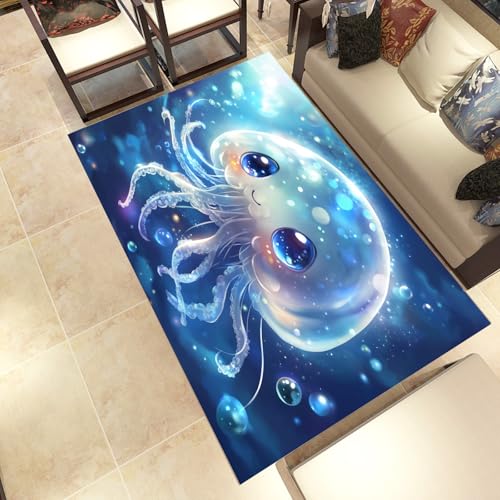 Lwznbio Niedlich Qualle Wohnzimmerteppich 200x280 cm Meereslebewesen Teppich Kurzflor, Weich rutschfest Waschbare Teppiche Tierliebhaber Eingangsteppich Fußmatte Schlafzimmer Kinderzimmer von Lwznbio