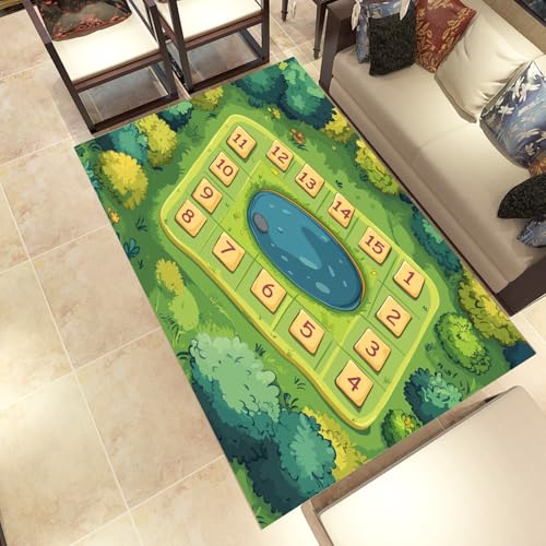 Lwznbio Nummer Teich Teppich Weich Schlafzimmer Wald Dschungel Teppiche rutschfest Kurzflor 60x90 cm Karikatur Stil Teppich Waschbar Wohnzimmer, Kinderzimmer, Esszimmer von Lwznbio