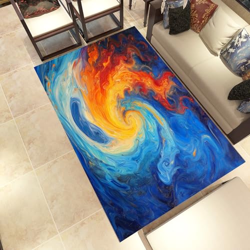 Lwznbio Rot Blaue Flamme Wohnzimmerteppich 200x280 cm Malerei Graffiti Teppich Kurzflor, Weich rutschfest Waschbare Teppiche Abstrakt Kunst Eingangsteppich Fußmatte Schlafzimmer Kinderzimmer von Lwznbio