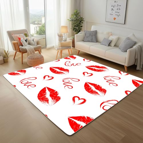 Lwznbio Rot Lippen Wohnzimmerteppich 200x280 cm Mund Drucken Teppich Kurzflor, Weich rutschfest Waschbare Teppiche Romantisch Liebe Eingangsteppich Fußmatte Schlafzimmer Kinderzimmer von Lwznbio