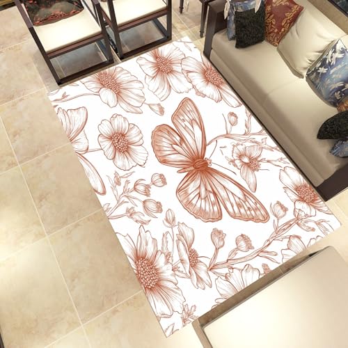 Lwznbio Schmetterling Blumen Wohnzimmerteppich 200x280 cm Frühlingsblumen Teppich Kurzflor, Weich rutschfest Waschbare Teppiche Blumenmuster Eingangsteppich Fußmatte Schlafzimmer Kinderzimmer von Lwznbio