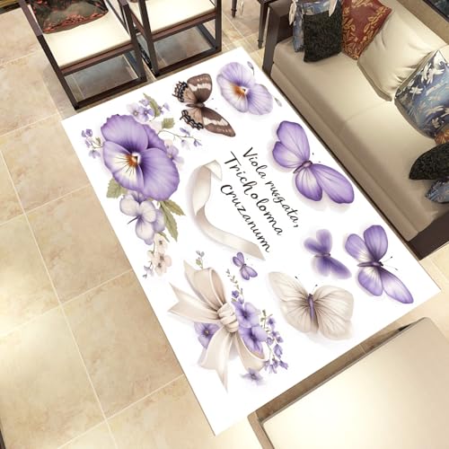 Lwznbio Schmetterling Blumen Wohnzimmerteppich 200x280 cm Schleifenmuster Teppich Kurzflor, Weich rutschfest Waschbare Teppiche Schleifen Dekor Eingangsteppich Fußmatte Schlafzimmer Kinderzimmer von Lwznbio