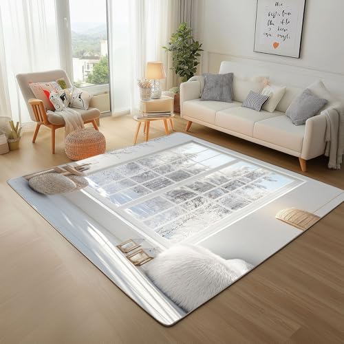 Lwznbio Schneeszene Wohnzimmerteppich 200x280 cm Winterlandschaft Teppich Kurzflor, Weich rutschfest Waschbare Teppiche Natürliche Landschaft Eingangsteppich Fußmatte Schlafzimmer Kinderzimmer von Lwznbio