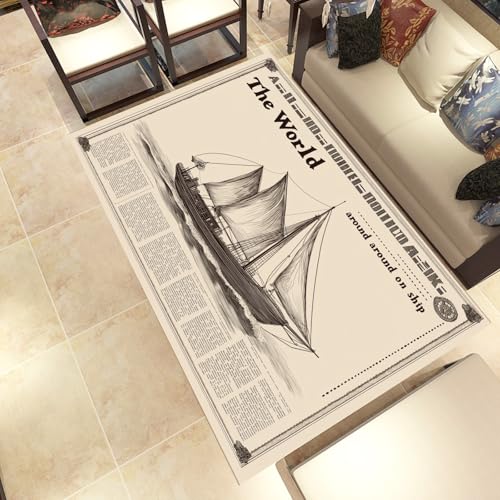 Lwznbio Segelboot Muster Wohnzimmerteppich 200x280 cm alte Zeitung Teppich Kurzflor, Weich rutschfest Waschbare Teppiche Vintage Stil Eingangsteppich Fußmatte Schlafzimmer Kinderzimmer von Lwznbio
