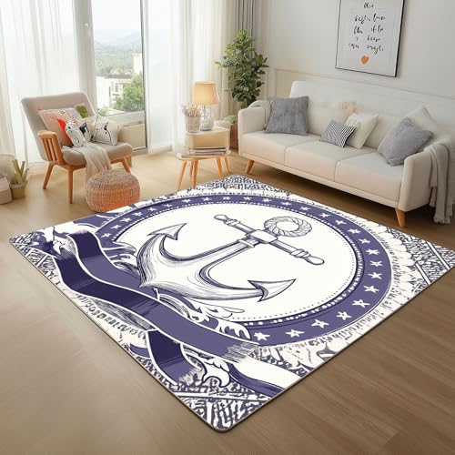 Lwznbio Teppich 200x300 cm Waschbarer Anker Muster Wohnzimmerteppich Weich Nautisch Stil Teppiche Groß rutschfest Kurzflor für Schlafzimmer, Esszimmer, Schlafzimmer, Spielzimmer Lwznbio Teppich 200x300 cm Waschbarer Anker Muster Wohnzimmerteppich Weich Nautisch Stil Teppiche Groß rutschfest Kurzflor für Schlafzimmer, Esszimmer, Schlafzimmer, Spielzimmer von Lwznbio