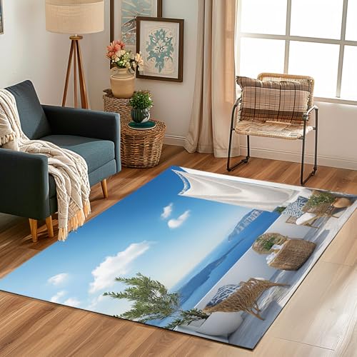 Lwznbio Teppich 200x300 cm Waschbarer Meerblick Meeresspiegel Wohnzimmerteppich Weich Natürliche Landschaft Teppiche Groß rutschfest Kurzflor für Schlafzimmer, Esszimmer, Schlafzimmer, Spielzimmer von Lwznbio