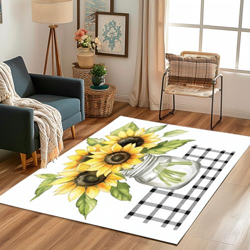 Lwznbio Teppich 200x300 cm Waschbarer Sonnenblume Vase Wohnzimmerteppich Weich Blumenmuster Teppiche Groß rutschfest Kurzflor für Schlafzimmer, Esszimmer, Schlafzimmer, Spielzimmer Lwznbio Teppich 200x300 cm Waschbarer Sonnenblume Vase Wohnzimmerteppich Weich Blumenmuster Teppiche Groß rutschfest Kurzflor für Schlafzimmer, Esszimmer, Schlafzimmer, Spielzimmer von Lwznbio