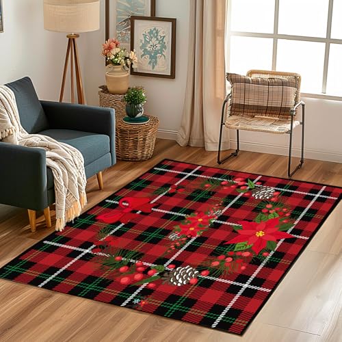 Lwznbio Teppich 200x300 cm Waschbarer Weihnachten Thema Wohnzimmerteppich Weich Tannenzapfen Blumen Teppiche Groß rutschfest Kurzflor für Schlafzimmer, Esszimmer, Schlafzimmer, Spielzimmer von Lwznbio