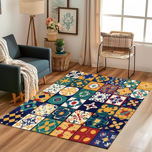 Lwznbio Teppich Antirutschunterlage 120x170 cm Abstrakt Blumenmuster Carpet Schlafzimmer Waschbarer Tradition Ethnischer Teppiche Weich Kurzflor für Wohnzimmer, Kinderzimmer, Esszimmer, Büro Lwznbio Teppich Antirutschunterlage 120x170 cm Abstrakt Blumenmuster Carpet Schlafzimmer Waschbarer Tradition Ethnischer Teppiche Weich Kurzflor für Wohnzimmer, Kinderzimmer, Esszimmer, Büro von Lwznbio