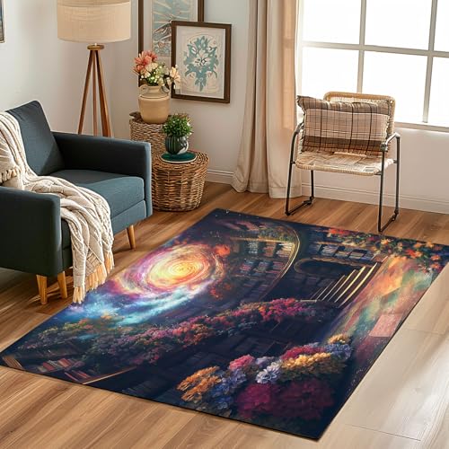 Lwznbio Teppich Antirutschunterlage 120x170 cm Bibliothek Thema Carpet Schlafzimmer Waschbarer Bücherregal Bücher Teppiche Weich Kurzflor für Wohnzimmer, Kinderzimmer, Esszimmer, Büro von Lwznbio