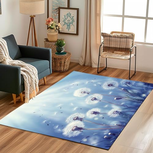 Lwznbio Teppich Antirutschunterlage 120x170 cm Blau Löwenzahn Blumen Carpet Schlafzimmer Waschbarer Blowball Pflanze Teppiche Weich Kurzflor für Wohnzimmer, Kinderzimmer, Esszimmer, Büro Lwznbio Teppich Antirutschunterlage 120x170 cm Blau Löwenzahn Blumen Carpet Schlafzimmer Waschbarer Blowball Pflanze Teppiche Weich Kurzflor für Wohnzimmer, Kinderzimmer, Esszimmer, Büro von Lwznbio