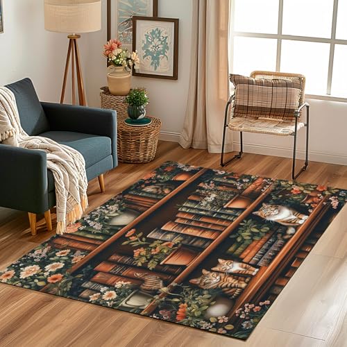 Lwznbio Teppich Antirutschunterlage 120x170 cm Bücherregal Bücher Carpet Schlafzimmer Waschbarer Bibliothek Thema Teppiche Weich Kurzflor für Wohnzimmer, Kinderzimmer, Esszimmer, Büro von Lwznbio