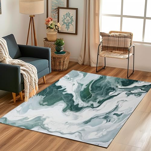 Lwznbio Teppich Antirutschunterlage 120x170 cm Meer Wellen Drucken Carpet Schlafzimmer Waschbarer Farbe Aquarell Graffiti Teppiche Weich Kurzflor für Wohnzimmer, Kinderzimmer, Esszimmer, Büro von Lwznbio