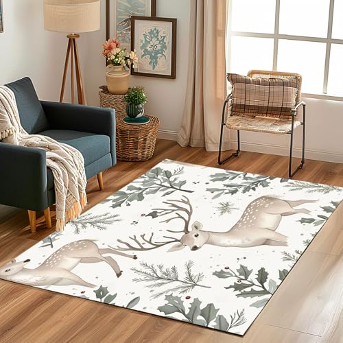 Lwznbio Teppich Antirutschunterlage 120x170 cm REH Tierwelt Tierliebhaber Carpet Schlafzimmer Waschbarer Weihnachten Thema Teppiche Weich Kurzflor für Wohnzimmer, Kinderzimmer, Esszimmer, Büro von Lwznbio