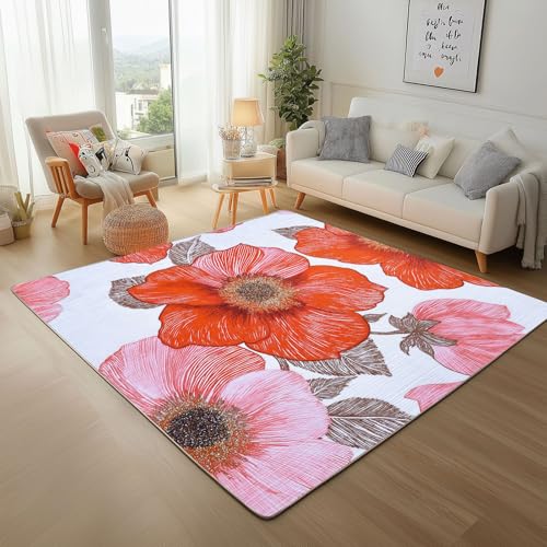 Lwznbio Teppich Antirutschunterlage 120x170 cm Rot Blumen Pflanze Carpet Schlafzimmer Waschbarer Vintage Blumenmuster Teppiche Weich Kurzflor für Wohnzimmer, Kinderzimmer, Esszimmer, Büro Lwznbio Teppich Antirutschunterlage 120x170 cm Rot Blumen Pflanze Carpet Schlafzimmer Waschbarer Vintage Blumenmuster Teppiche Weich Kurzflor für Wohnzimmer, Kinderzimmer, Esszimmer, Büro von Lwznbio
