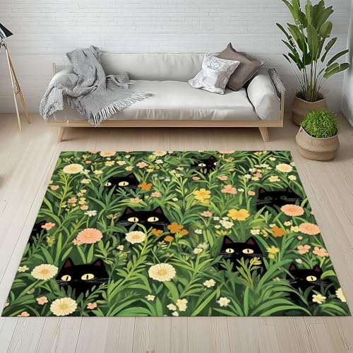 Lwznbio Teppich Antirutschunterlage 120x170 cm Schwarz Katze Kätzchen Carpet Schlafzimmer Waschbarer Blumen Pflanze Teppiche Weich Kurzflor für Wohnzimmer, Kinderzimmer, Esszimmer, Büro Lwznbio Teppich Antirutschunterlage 120x170 cm Schwarz Katze Kätzchen Carpet Schlafzimmer Waschbarer Blumen Pflanze Teppiche Weich Kurzflor für Wohnzimmer, Kinderzimmer, Esszimmer, Büro von Lwznbio