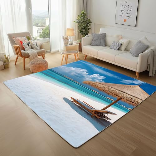 Lwznbio Teppich Antirutschunterlage 120x170 cm Sommer Strand Carpet Schlafzimmer Waschbarer Hawaiian Urlaub Stil Teppiche Weich Kurzflor für Wohnzimmer, Kinderzimmer, Esszimmer, Büro von Lwznbio