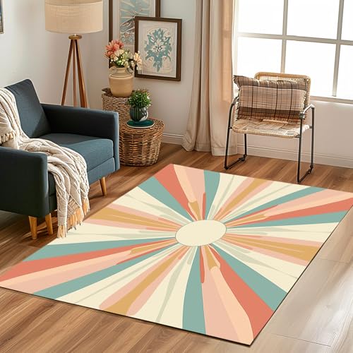 Lwznbio Teppich Läufer 80x150 cm Abstrakt Gänseblümchen Wohnzimmerteppich Kurzflor Waschbar rutschfest Blumenmuster Teppiche Weich für Eingang Flur, Küche, Wohnzimmer, Schlafzimmer von Lwznbio