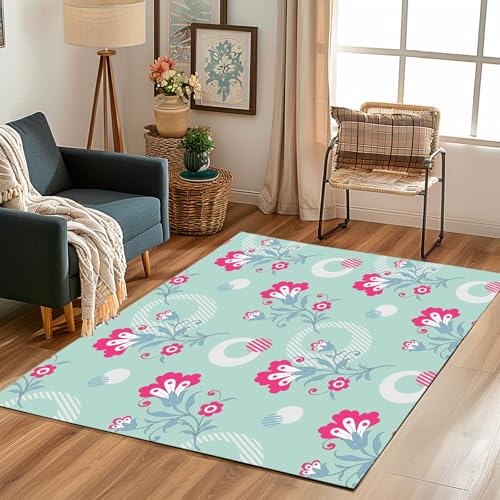 Lwznbio Teppich Läufer 80x150 cm Abstrakt Prunkwinde Wohnzimmerteppich Kurzflor Waschbar rutschfest Blumenmuster Teppiche Weich für Eingang Flur, Küche, Wohnzimmer, Schlafzimmer von Lwznbio