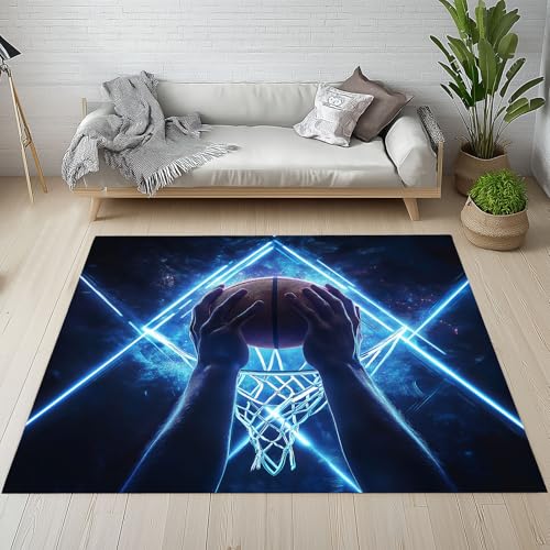 Lwznbio Teppich Läufer 80x150 cm Basketball Basketballplatz Wohnzimmerteppich Kurzflor Waschbar rutschfest Sport Thema Teppiche Weich für Eingang Flur, Küche, Wohnzimmer, Schlafzimmer von Lwznbio