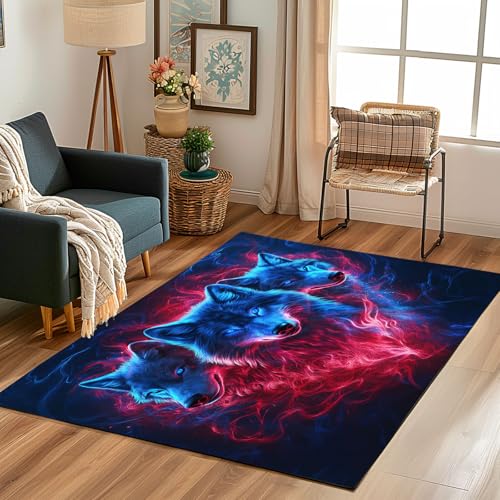 Lwznbio Teppich Läufer 80x150 cm Cool Wolfskopf Wohnzimmerteppich Kurzflor Waschbar rutschfest Tierliebhaber Tierwelt Teppiche Weich für Eingang Flur, Küche, Wohnzimmer, Schlafzimmer von Lwznbio