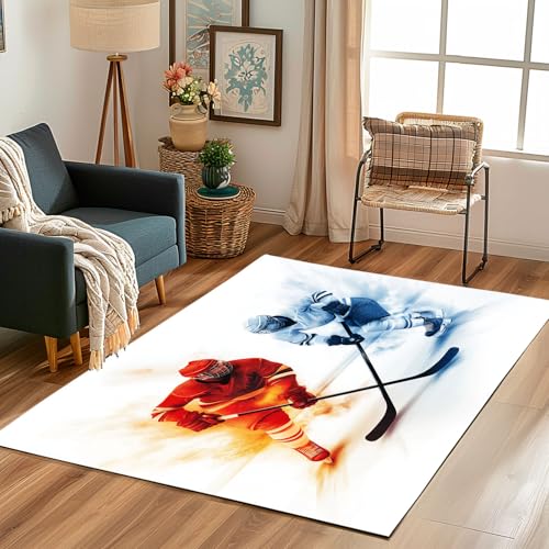 Lwznbio Teppich Läufer 80x150 cm Eishockey Thema Wohnzimmerteppich Kurzflor Waschbar rutschfest Puck Sport Teppiche Weich für Eingang Flur, Küche, Wohnzimmer, Schlafzimmer von Lwznbio