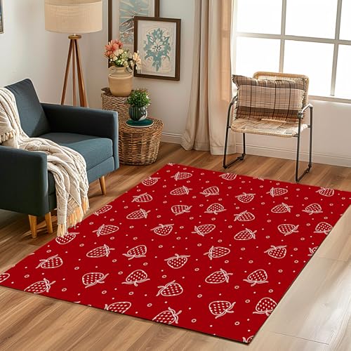 Lwznbio Teppich Läufer 80x150 cm Erdbeere Handgezeichnet Wohnzimmerteppich Kurzflor Waschbar rutschfest Obst Thema Teppiche Weich für Eingang Flur, Küche, Wohnzimmer, Schlafzimmer Lwznbio Teppich Läufer 80x150 cm Erdbeere Handgezeichnet Wohnzimmerteppich Kurzflor Waschbar rutschfest Obst Thema Teppiche Weich für Eingang Flur, Küche, Wohnzimmer, Schlafzimmer von Lwznbio
