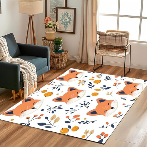 Lwznbio Teppich Läufer 80x150 cm Fuchs Fuchskopf Wohnzimmerteppich Kurzflor Waschbar rutschfest Tierliebhaber Teppiche Weich für Eingang Flur, Küche, Wohnzimmer, Schlafzimmer von Lwznbio