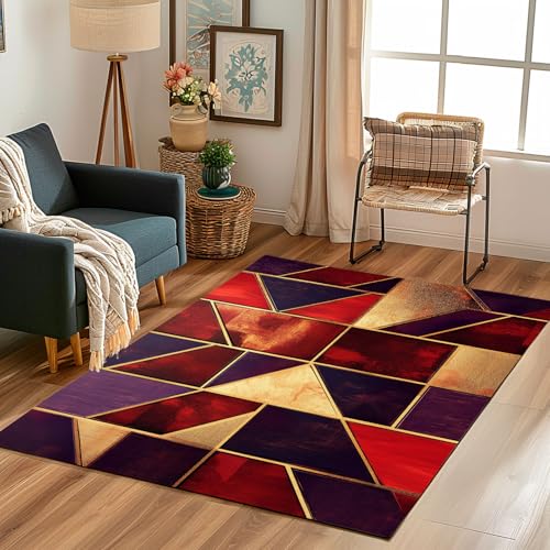 Lwznbio Teppich Läufer 80x150 cm Geometrie Muster Wohnzimmerteppich Kurzflor Waschbar rutschfest Marmor Muster Teppiche Weich für Eingang Flur, Küche, Wohnzimmer, Schlafzimmer von Lwznbio
