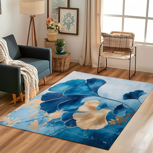 Lwznbio Teppich Läufer 80x150 cm Ginkgoblatt Wohnzimmerteppich Kurzflor Waschbar rutschfest Pflanze Blatt Teppiche Weich für Eingang Flur, Küche, Wohnzimmer, Schlafzimmer von Lwznbio