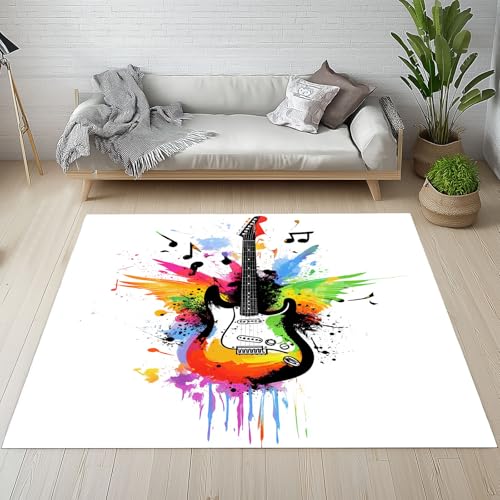 Lwznbio Teppich Läufer 80x150 cm Gitarre Musikinstrumente Wohnzimmerteppich Kurzflor Waschbar rutschfest Musikliebhaber Teppiche Weich für Eingang Flur, Küche, Wohnzimmer, Schlafzimmer von Lwznbio