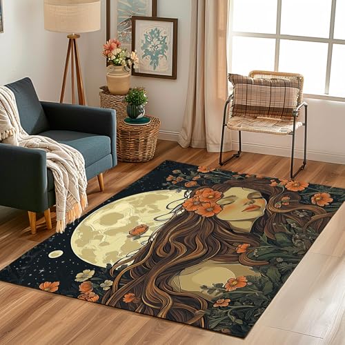 Lwznbio Teppich Läufer 80x150 cm Karikatur Mädchen Wohnzimmerteppich Kurzflor Waschbar rutschfest Mond Blumenmuster Teppiche Weich für Eingang Flur, Küche, Wohnzimmer, Schlafzimmer Lwznbio Teppich Läufer 80x150 cm Karikatur Mädchen Wohnzimmerteppich Kurzflor Waschbar rutschfest Mond Blumenmuster Teppiche Weich für Eingang Flur, Küche, Wohnzimmer, Schlafzimmer von Lwznbio