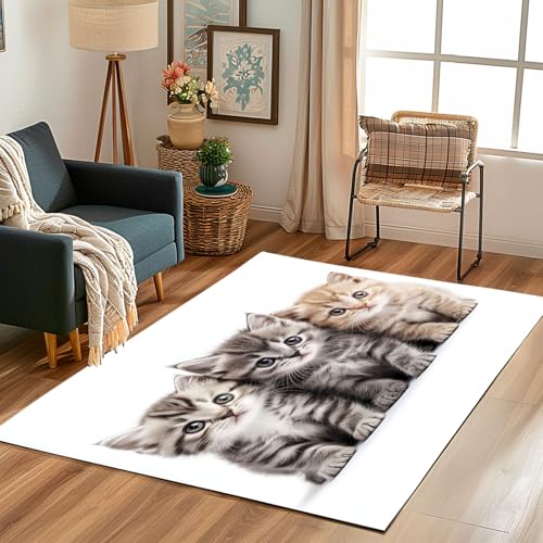 Lwznbio Teppich Läufer 80x150 cm Katze 3D Drucken Wohnzimmerteppich Kurzflor Waschbar rutschfest Niedlich Kätzchen Teppiche Weich für Eingang Flur, Küche, Wohnzimmer, Schlafzimmer von Lwznbio