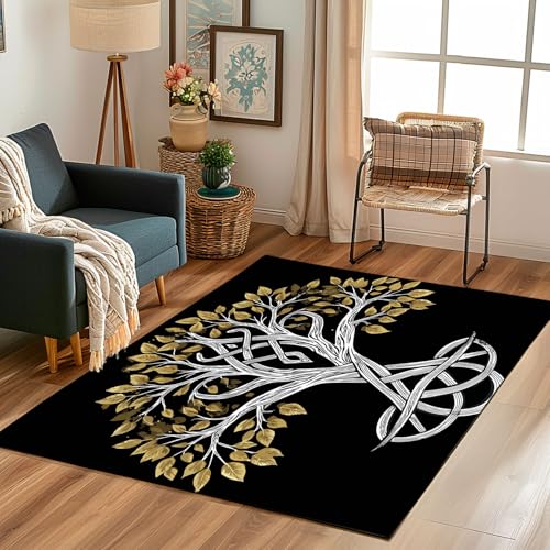 Lwznbio Teppich Läufer 80x150 cm Keltischer Knoten Wohnzimmerteppich Kurzflor Waschbar rutschfest Baum des Lebens Teppiche Weich für Eingang Flur, Küche, Wohnzimmer, Schlafzimmer von Lwznbio