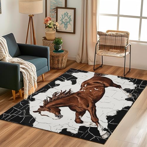 Lwznbio Teppich Läufer 80x150 cm Laufendes Pferd Wohnzimmerteppich Kurzflor Waschbar rutschfest Tierwelt Tierliebhaber Teppiche Weich für Eingang Flur, Küche, Wohnzimmer, Schlafzimmer von Lwznbio