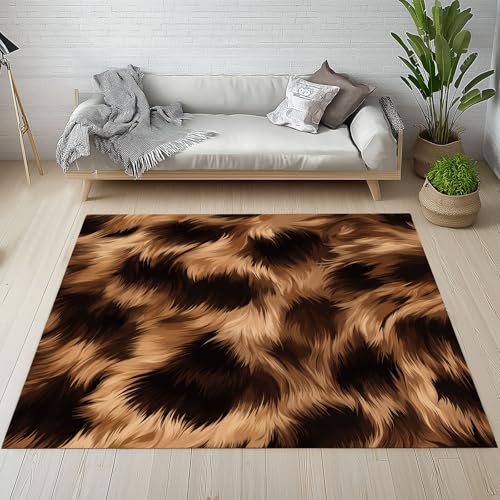 Lwznbio Teppich Läufer 80x150 cm Leopardenmuster Wohnzimmerteppich Kurzflor Waschbar rutschfest Tier Pelz Teppiche Weich für Eingang Flur, Küche, Wohnzimmer, Schlafzimmer von Lwznbio