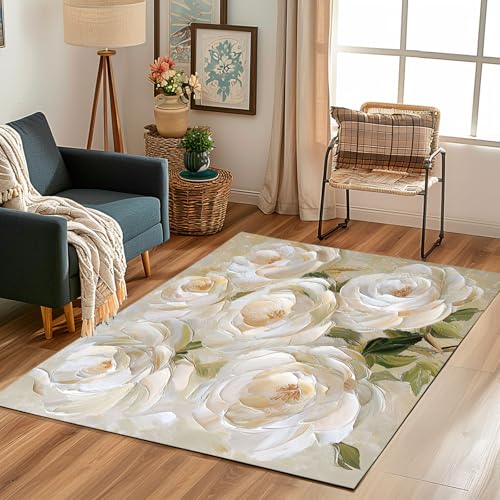 Lwznbio Teppich Läufer 80x150 cm Malerei Kamelie 3D Drucken Wohnzimmerteppich Kurzflor Waschbar rutschfest Blumenmuster Teppiche Weich für Eingang Flur, Küche, Wohnzimmer, Schlafzimmer von Lwznbio