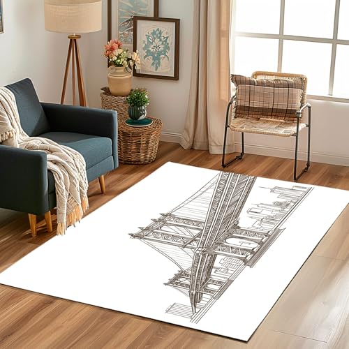 Lwznbio Teppich Läufer 80x150 cm Manhattan Bridge Wohnzimmerteppich Kurzflor Waschbar rutschfest Handgezeichnet Teppiche Weich für Eingang Flur, Küche, Wohnzimmer, Schlafzimmer von Lwznbio